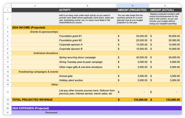 Nonprofit budget template image